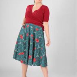 Collectif Matilde Hummingbird Eden Swing Skirt Teal